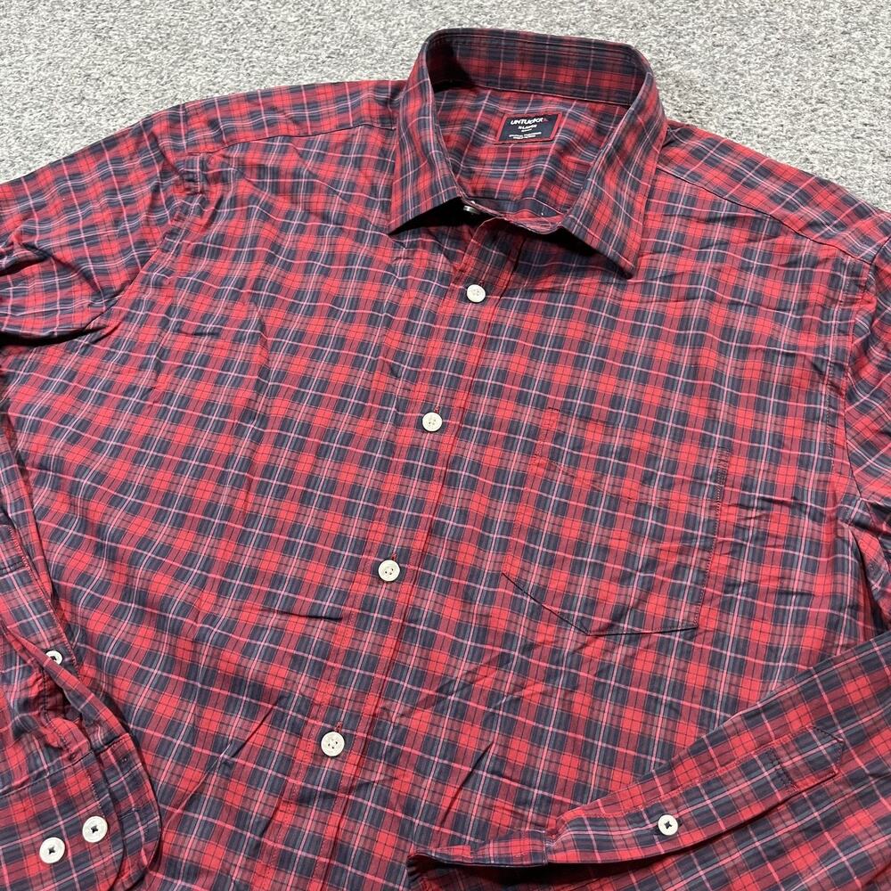 UNTUCKit Shirt Mens XL Red Plaid Slim Nylon Button Long Sleeve Collared Stretch